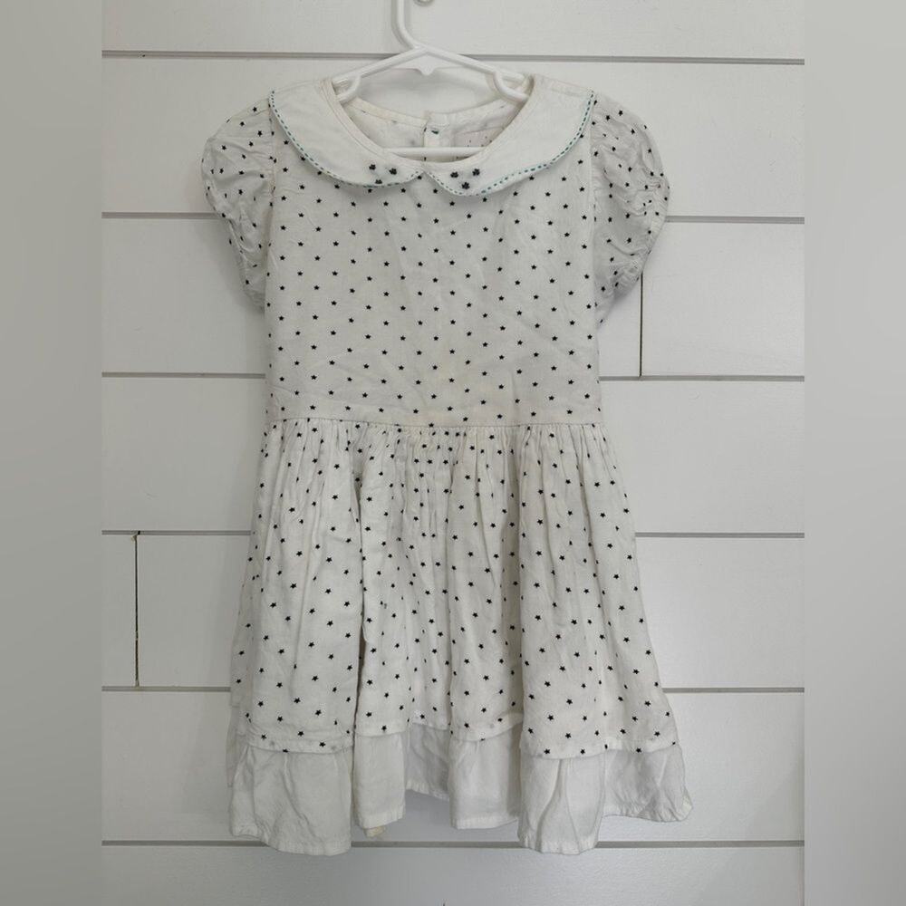 Well Dressed Wolf Girls Kids Size 6 White Black Star Dress Short Sleeve Collar
